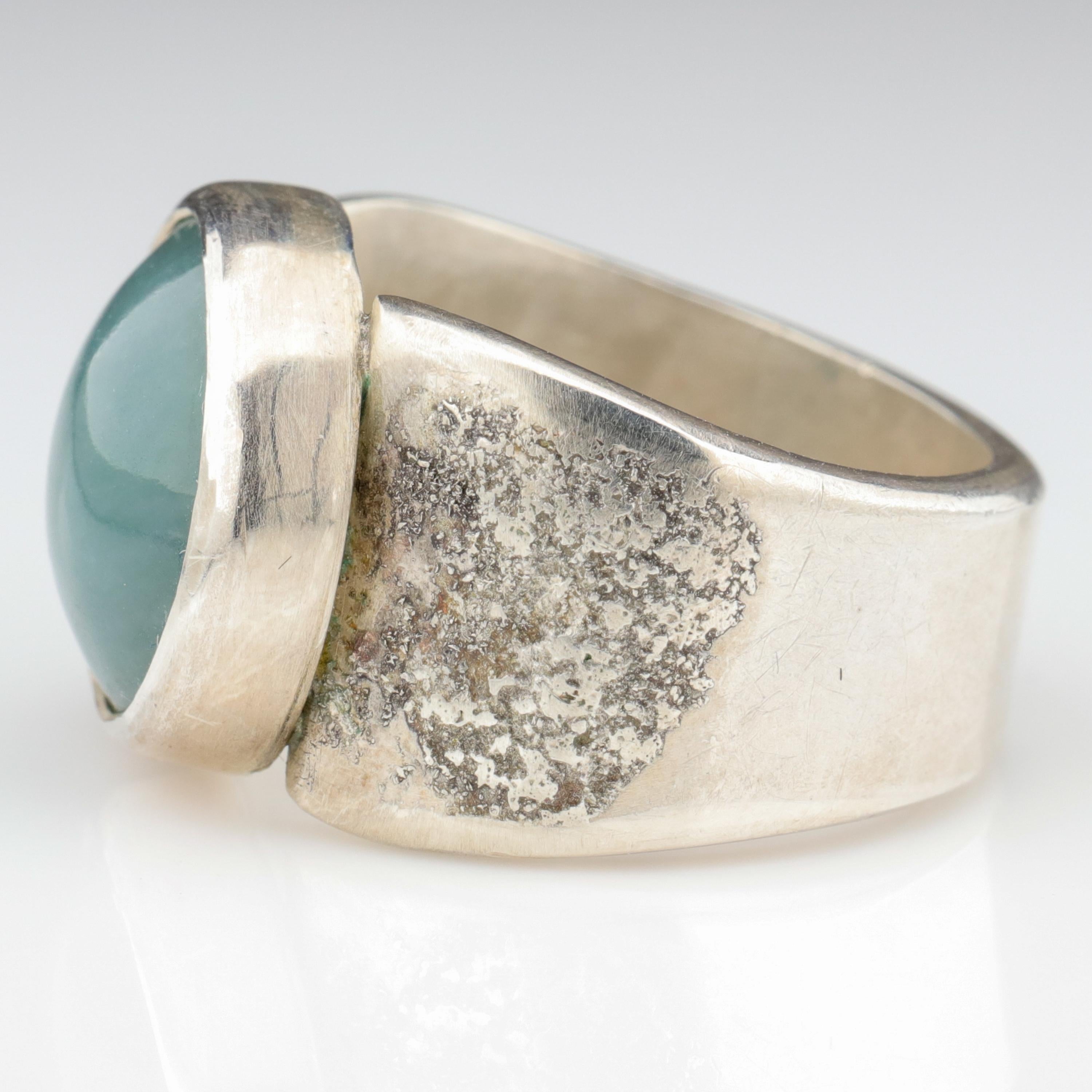 Women's or Men's Blue Jade Ring in Silver Certified Natural and Untreated