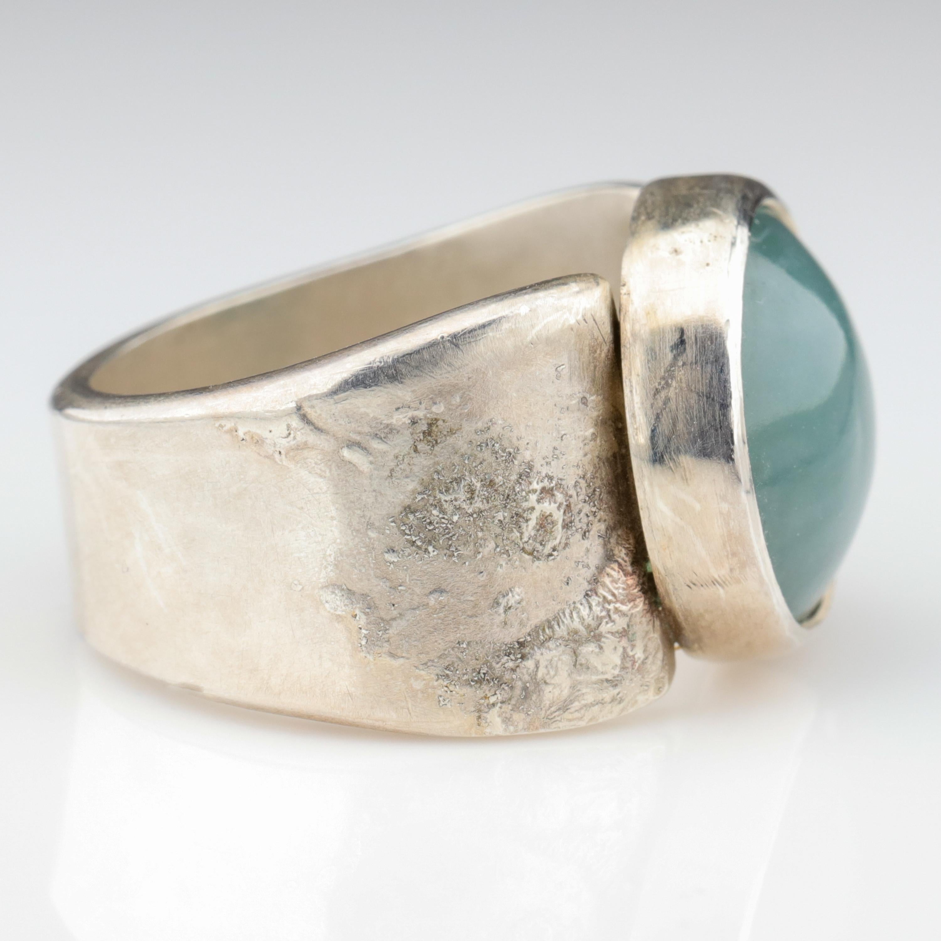 Blue Jade Ring in Silver Certified Natural and Untreated 3