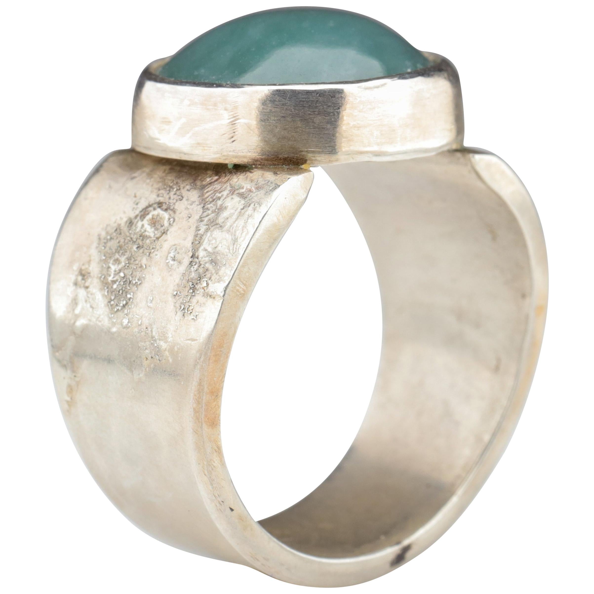 Blue Jade Ring in Silver Certified Natural and Untreated
