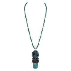 Blue Jadeite and Diamond Mala / Prayer / Meditation Quan Yin Necklace 18K WG