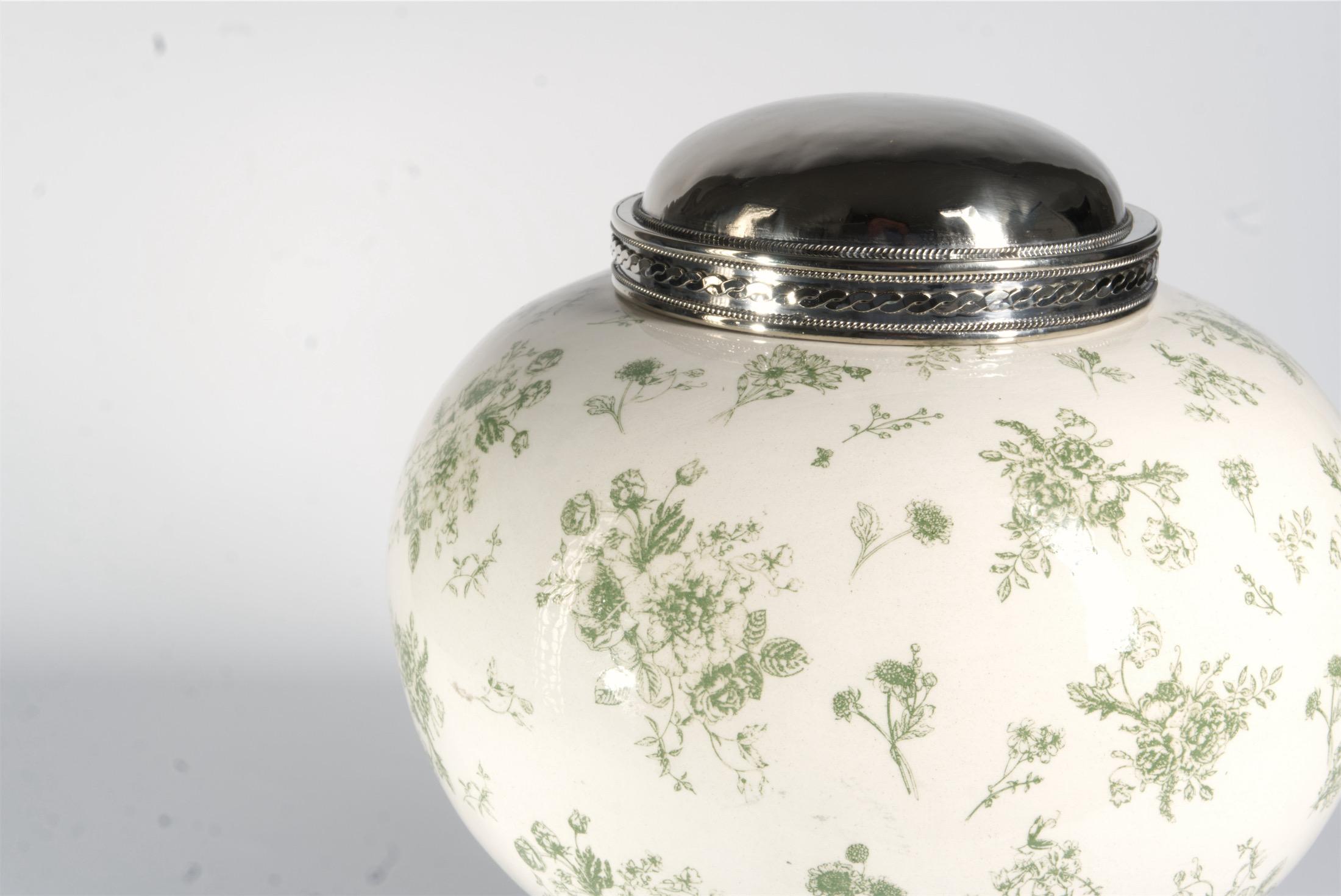 Other Green Jar by Estudio Guerrero, Glazed Ceramic and White Metal
