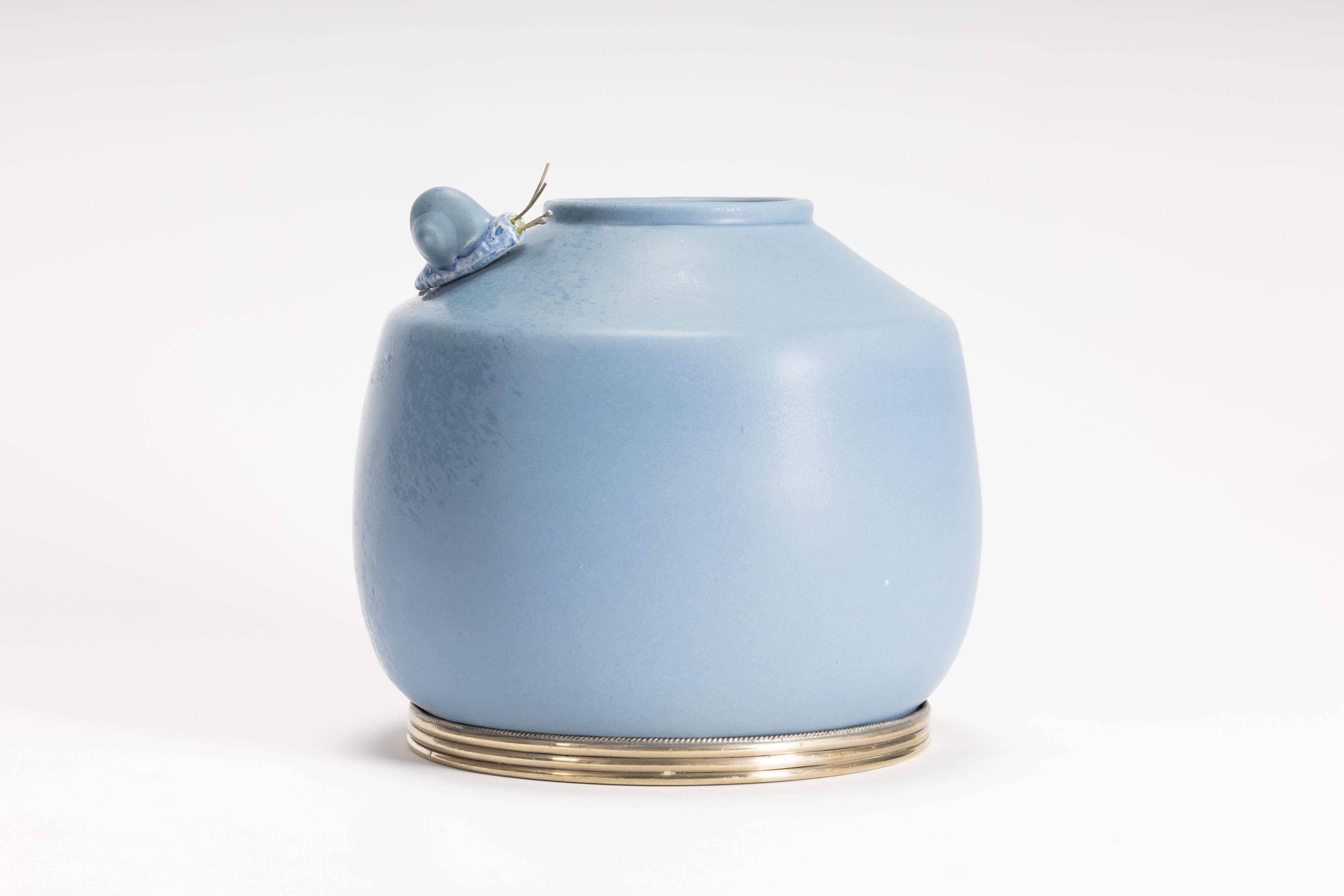 Other Blue Jar by Estudio Guerrero, Glazed Ceramic and White Metal