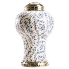 Blue Jar by Estudio Guerrero, Glazed Ceramic and White Metal