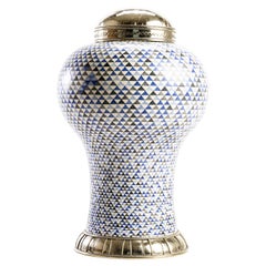 Blue Jar by Estudio Guerrero, Glazed Ceramic and White Metal