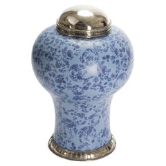 Blue Jar by Estudio Guerrero, Glazed Ceramic and White Metal