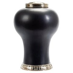 Blue Jar by Estudio Guerrero, Glazed Ceramic and White Metal