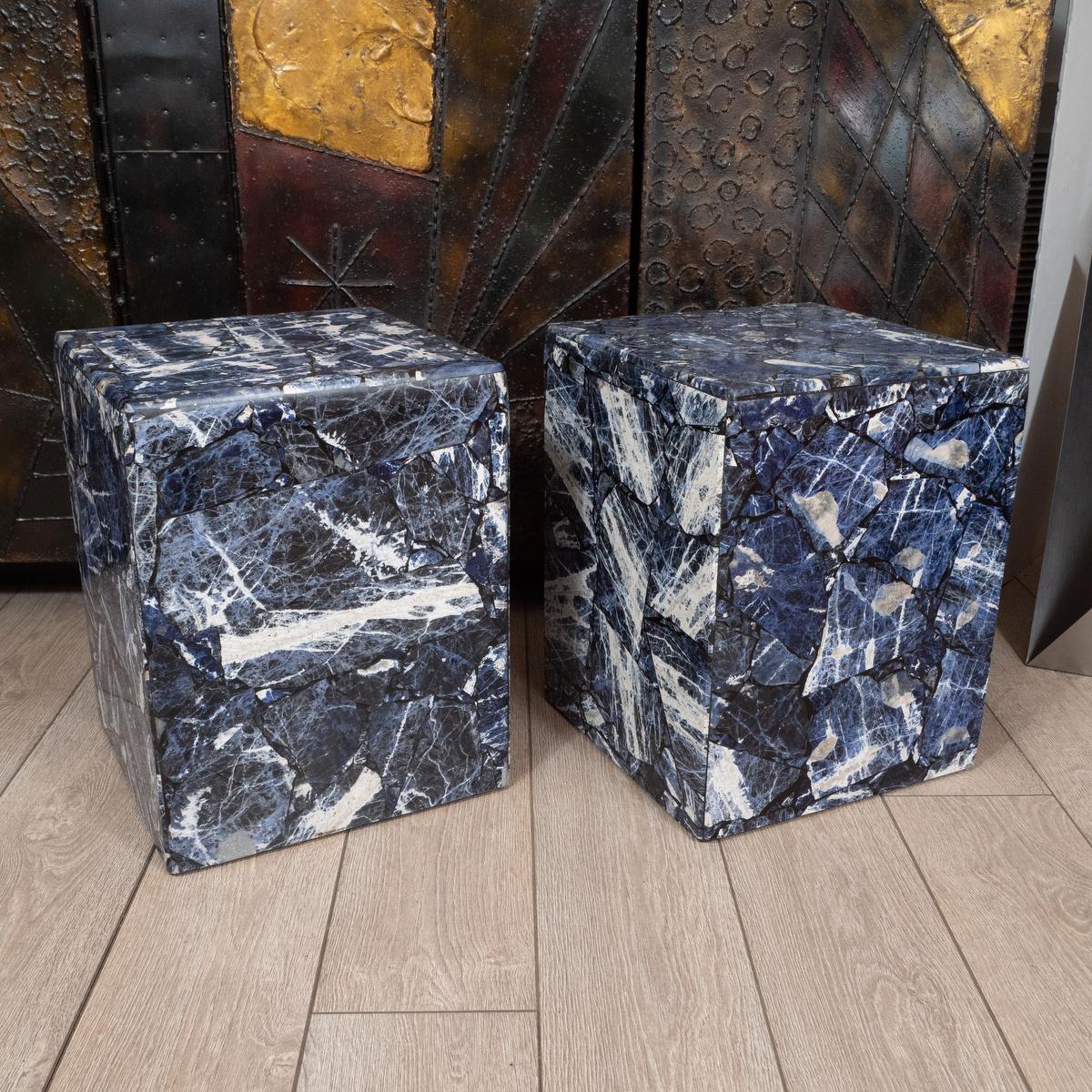 Blue jasper stone veneer block tables. Sold individually.