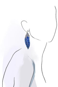 Handcrafted Blue Jay Feather Earrings - Titanium, Gold & Diamonds