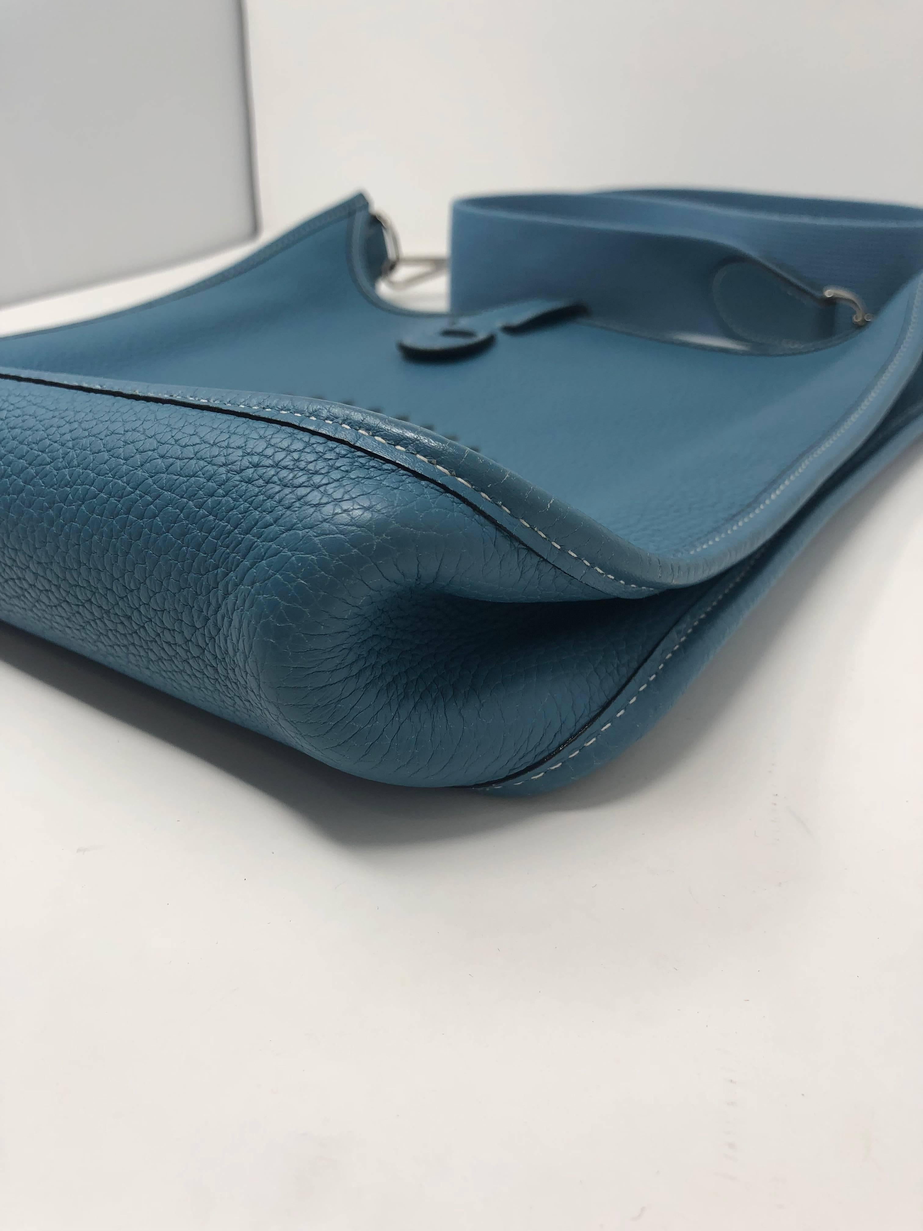 First edition Hermes Evelyne GM bag in blue jean color. 