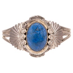 Bracelet manchette en lapis bleu et argent