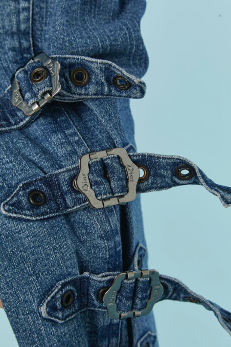 Women's Blue jeans with silver metal buckle on the bottom Christian Dior For Sale