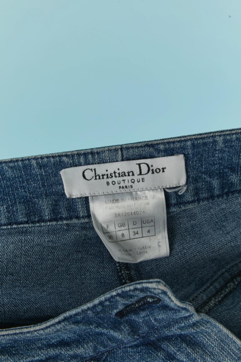 Blue jeans with silver metal buckle on the bottom Christian Dior For Sale 3