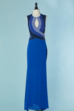 Blue jersey and tulle evening dress with blue beadwork Gai Mattiolo Love to Love