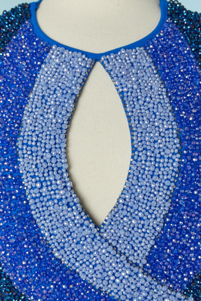 Blu Abito da sera in jersey e tulle blu con perline blu Gai Mattiolo Love to Love in vendita