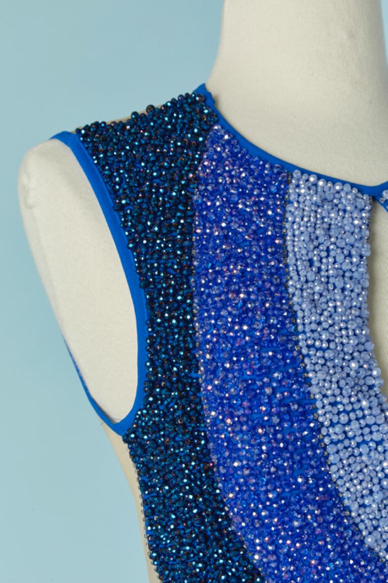 Donna Abito da sera in jersey e tulle blu con perline blu Gai Mattiolo Love to Love in vendita