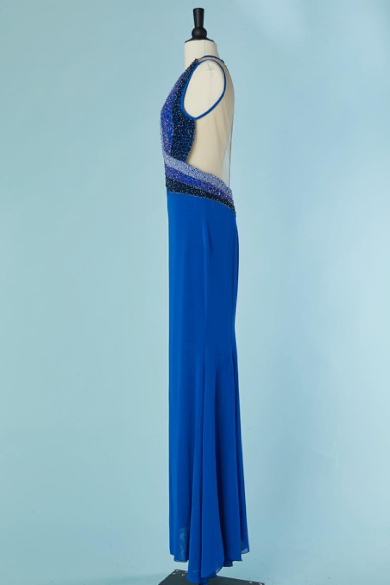 Abito da sera in jersey e tulle blu con perline blu Gai Mattiolo Love to Love in vendita 1