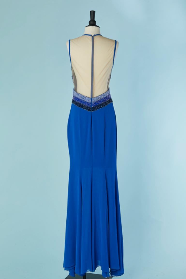 Abito da sera in jersey e tulle blu con perline blu Gai Mattiolo Love to Love in vendita 2