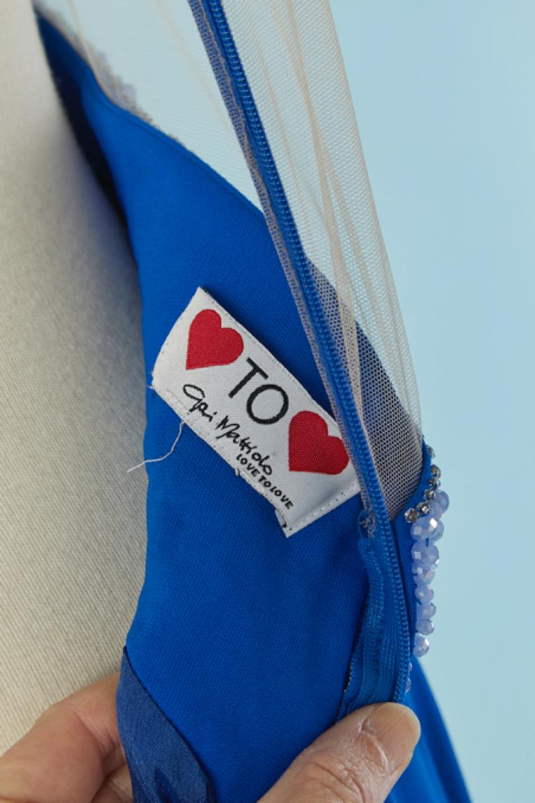 Abito da sera in jersey e tulle blu con perline blu Gai Mattiolo Love to Love in vendita 4