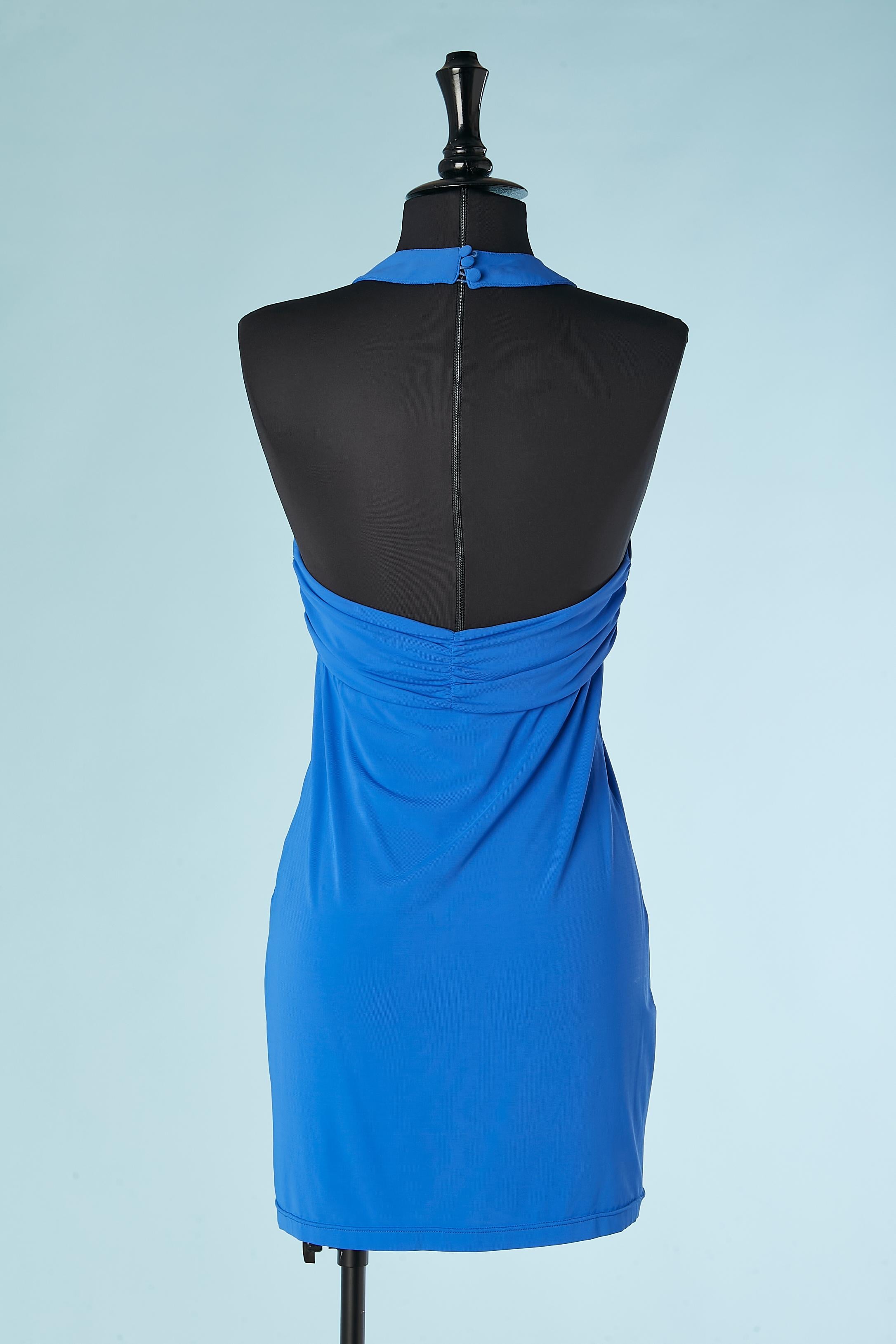 Blue jersey cocktail mini-dress with rhinestone embellishment Blugirl  For Sale 1