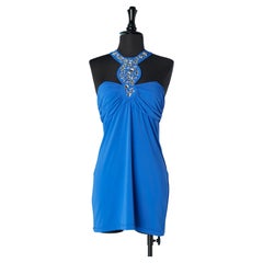 Blue jersey cocktail mini-dress with rhinestone embellishment Blugirl 