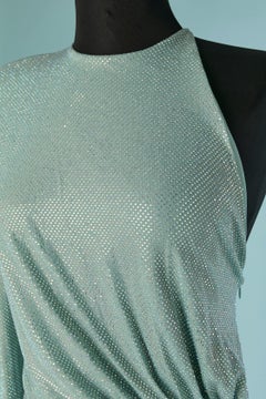 Blue jersey draped asymmetrical crystalized evening dress ALEXANDRE VAUTHIER