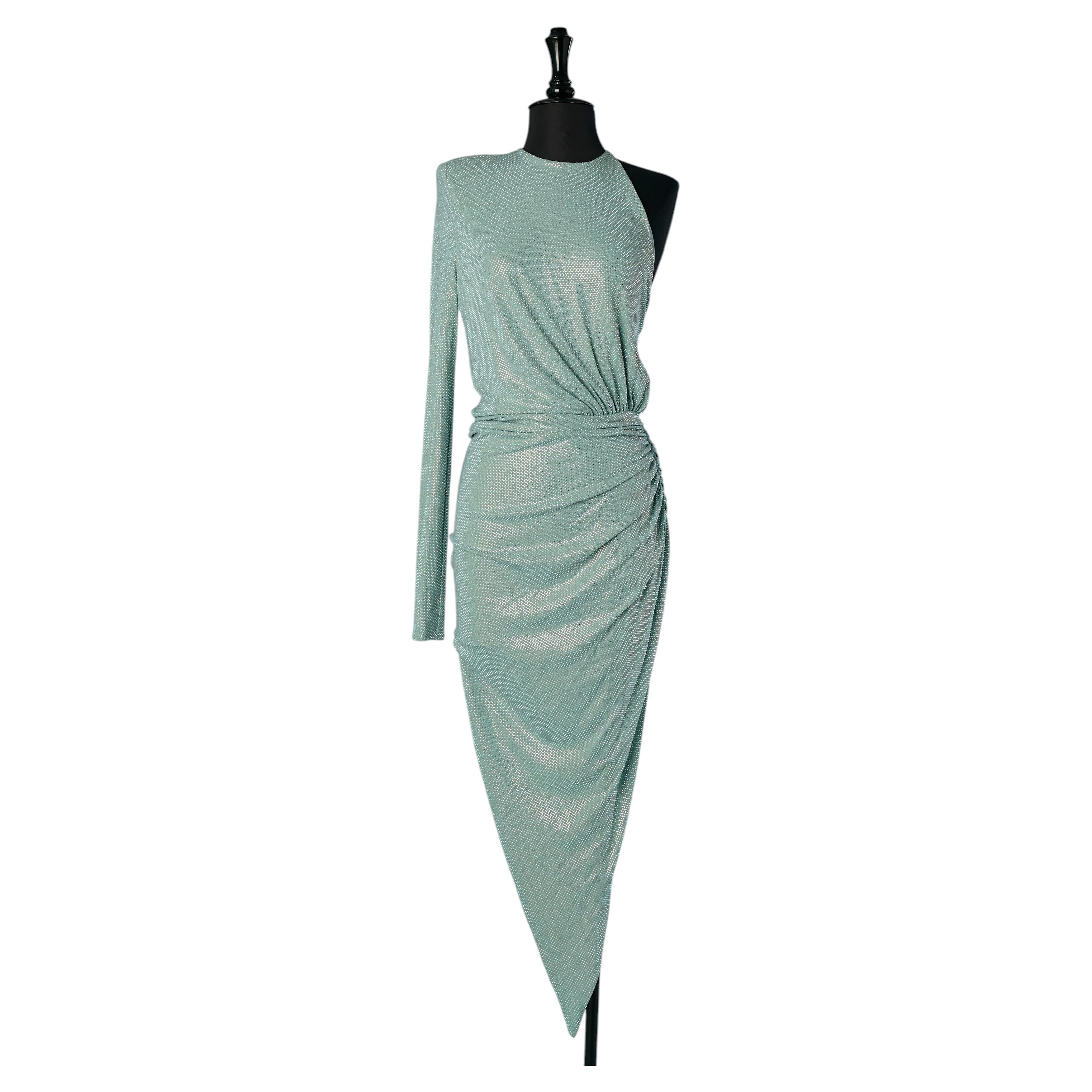 Blaues, drapiertes, asymmetrisches Abendkleid aus Jersey mit Kristallen ALEXANDRE VAUTHIER im Angebot