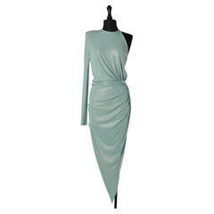 Blue jersey draped asymmetrical crystalized evening dress ALEXANDRE VAUTHIER