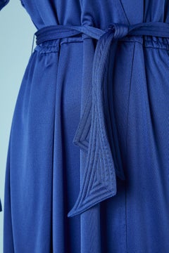 Blue jersey wrap and drape cocktail dress with belt  Pierre Cardin Boutique