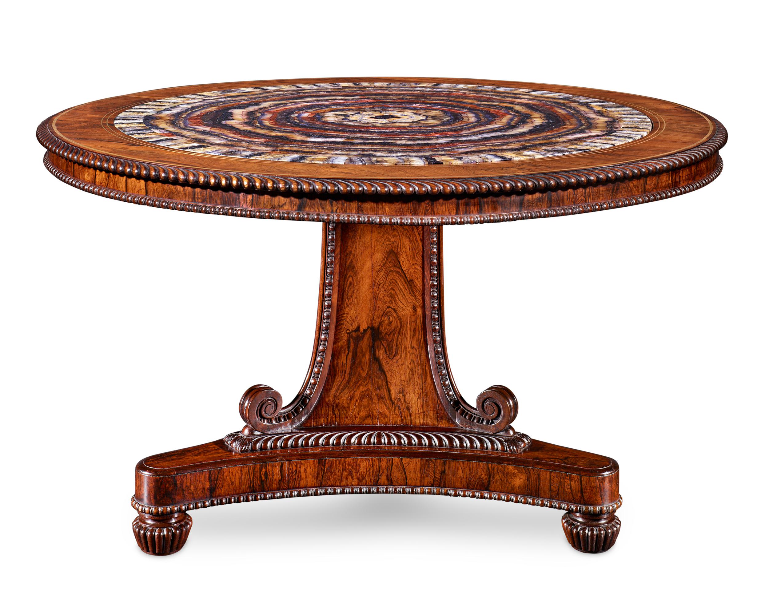 English Blue John and Rosewood Table Attributed to Gillows