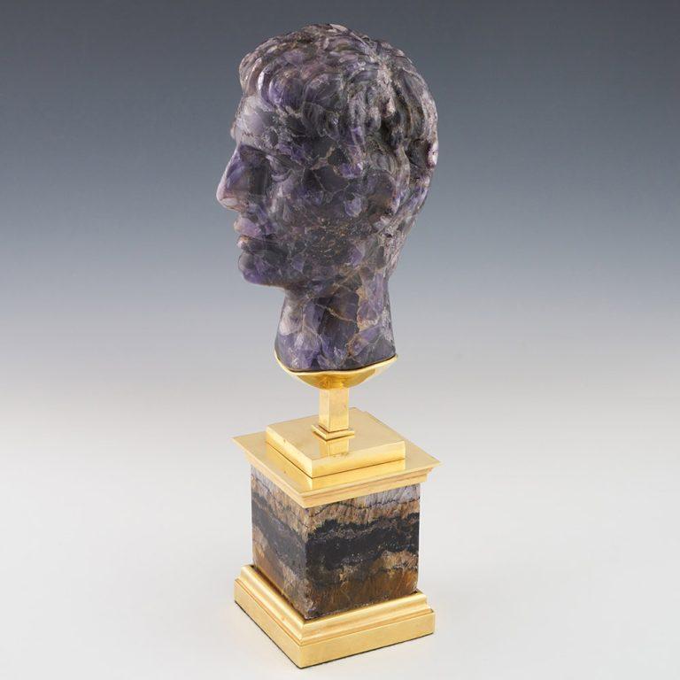British Blue John Bust of a Roman Emperor Gilt and Blue John Stand For Sale