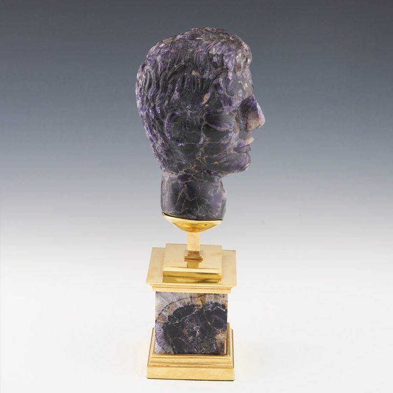 Early 20th Century Blue John Bust of a Roman Emperor Gilt and Blue John Stand For Sale