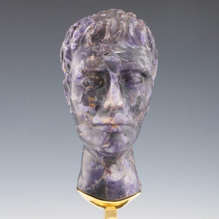 Stone Blue John Bust of a Roman Emperor Gilt and Blue John Stand For Sale