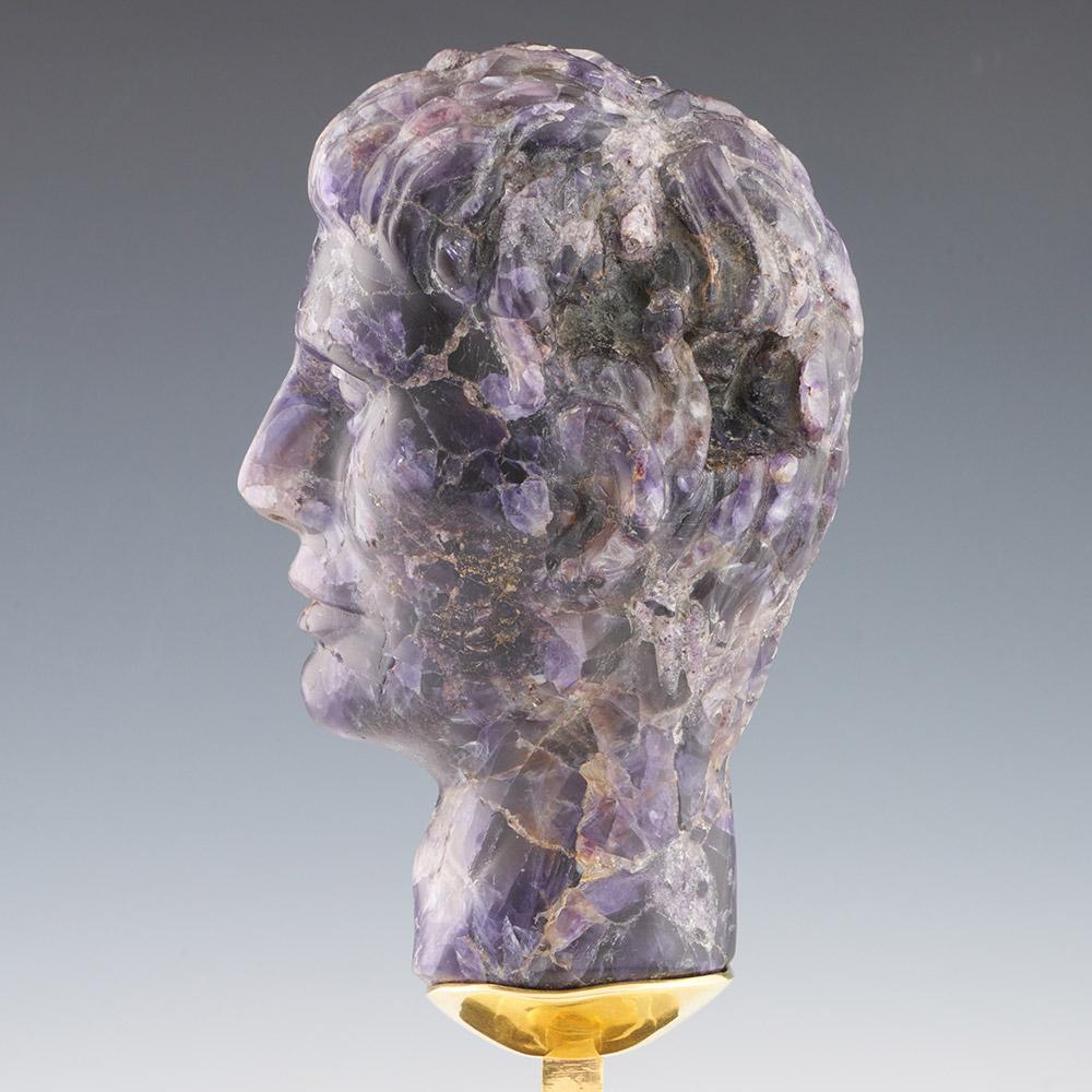 Blue John Bust of a Roman Emperor Gilt and Blue John Stand For Sale 1