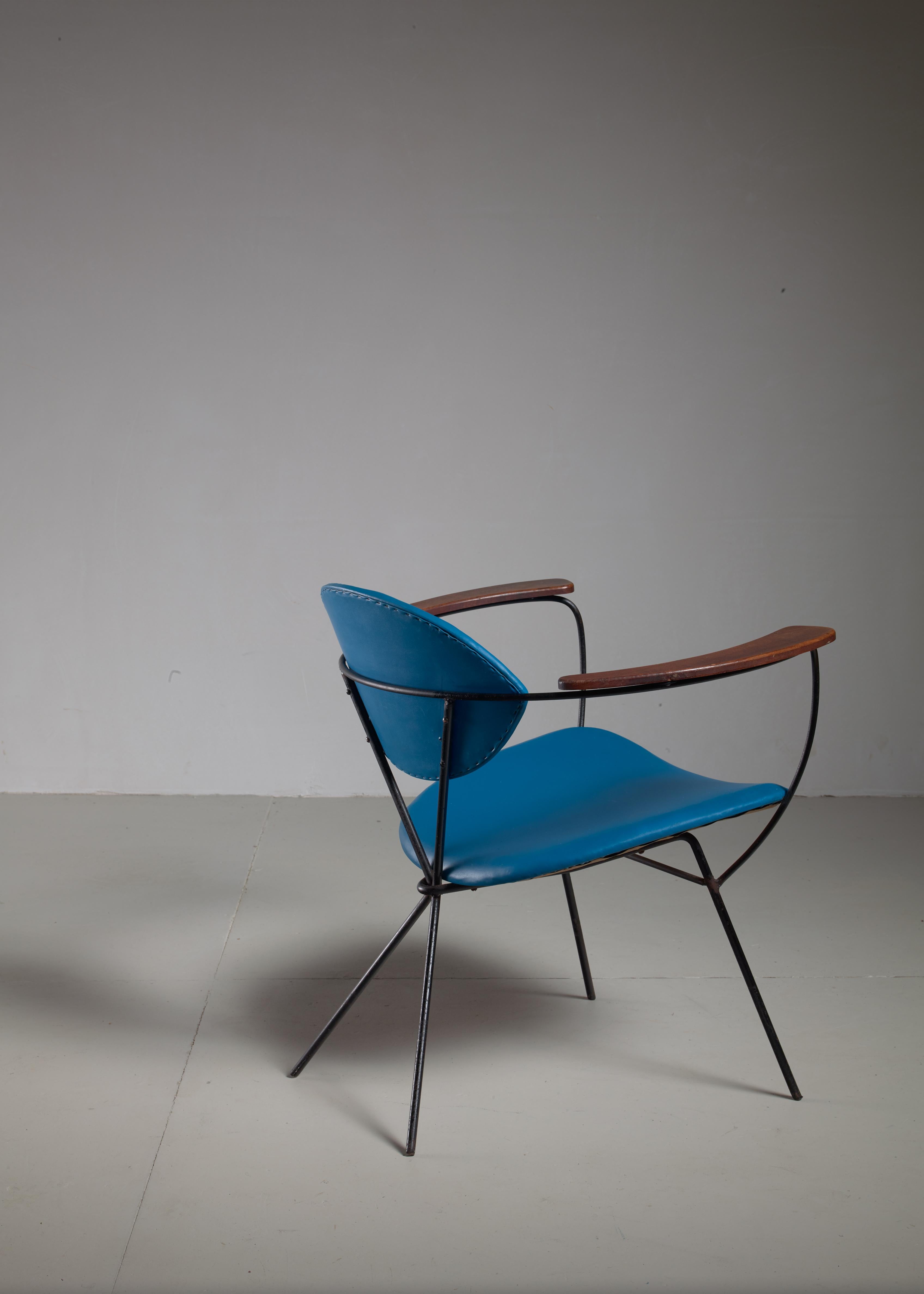 Blue Joseph Cicchelli Chair for Reilly Wolf, USA, 1950s In Good Condition For Sale In Maastricht, NL