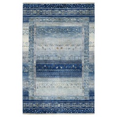Blue Kashkuli Gabbeh Natural Dyes Pure wool Hand Knotted Oriental Rug