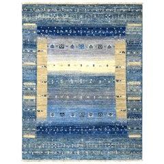 Blue Kashkuli Gabbeh Natural Dyes Pure Wool Hand Knotted Oriental Rug