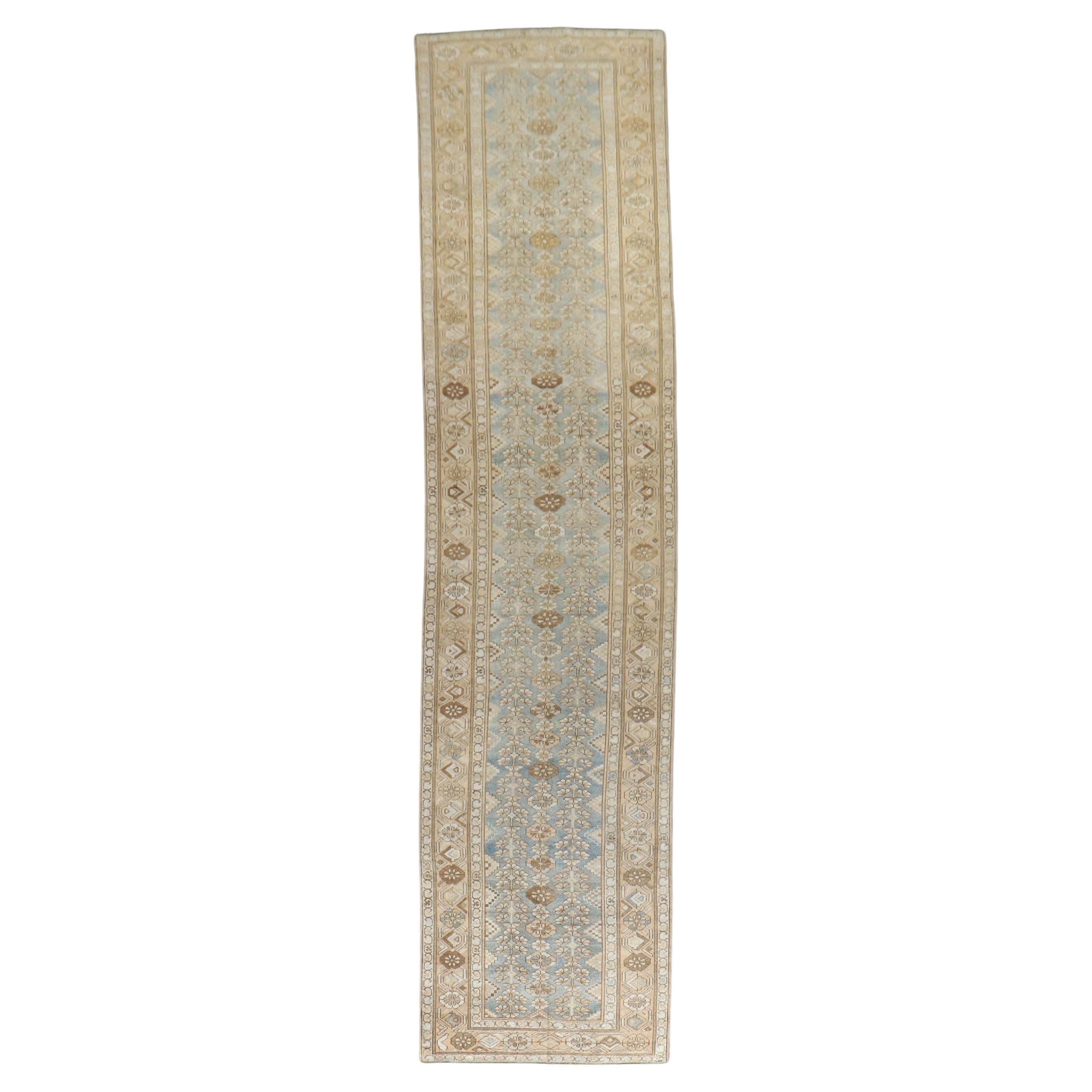 Soft Blue Antique Persian Runner For Sale at 1stDibs
