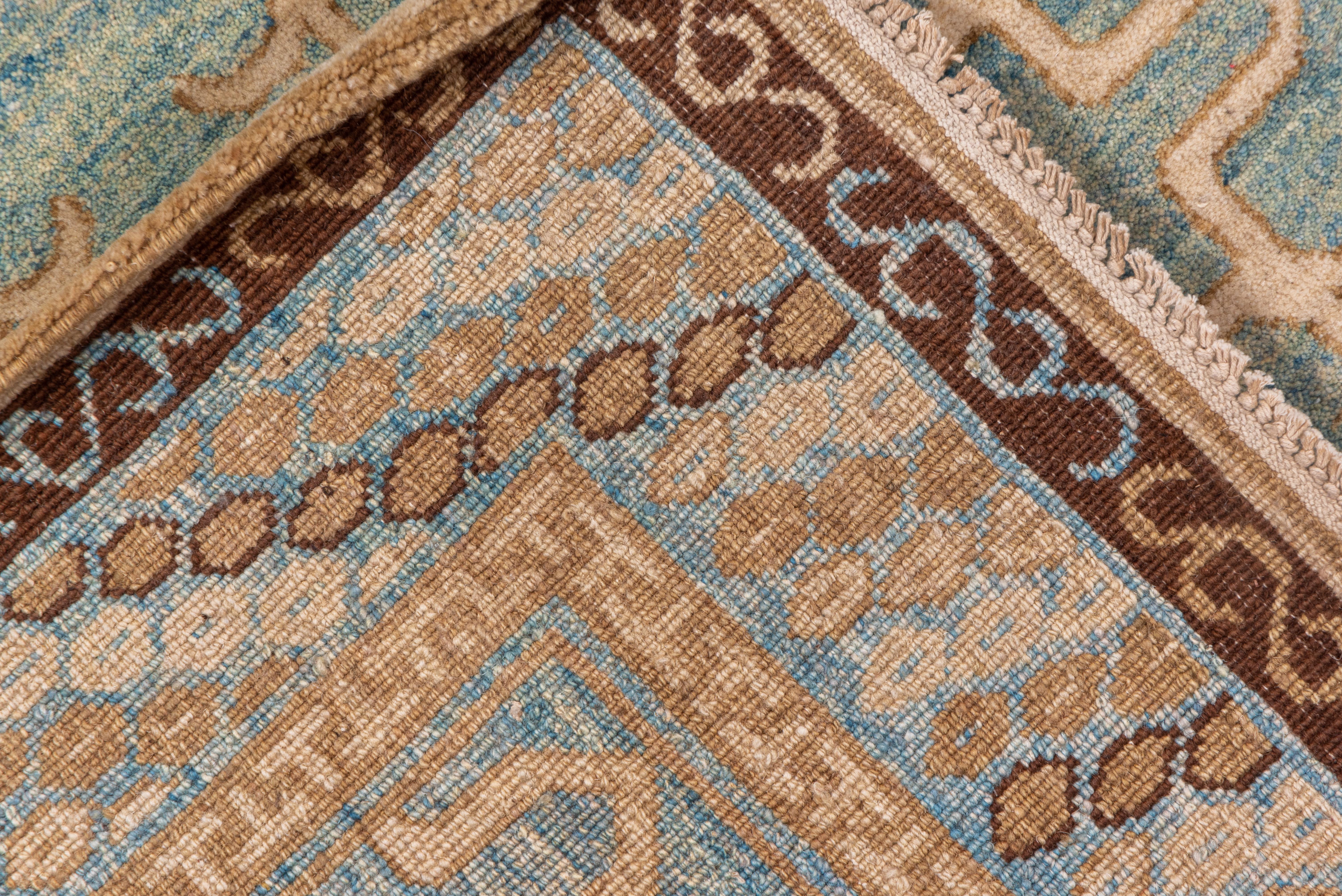 Turkish Blue Khotan Design Carpet, Allover Field, Unusual Design
