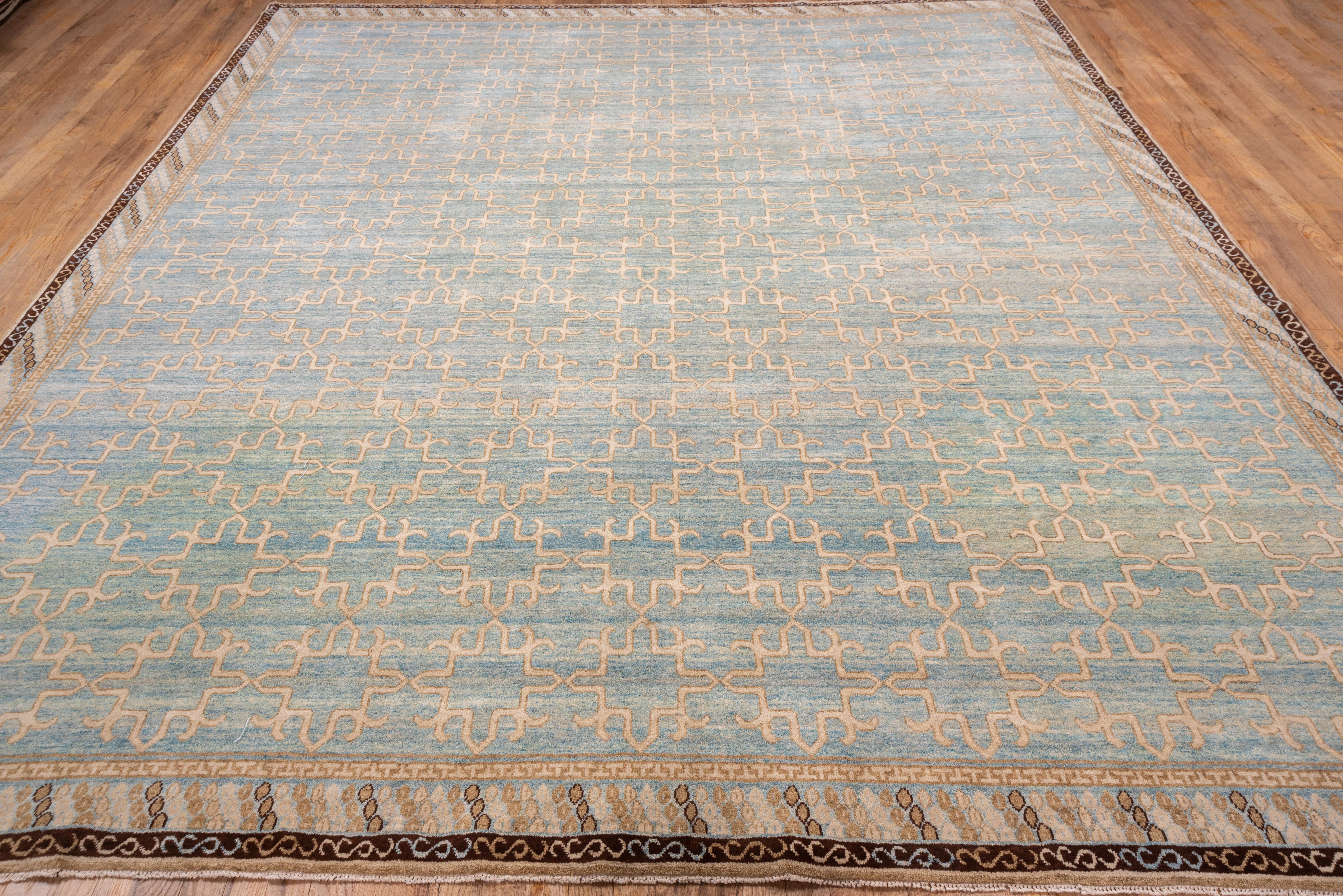 Blue Khotan Design Carpet, Allover Field, Unusual Design In Excellent Condition In New York, NY