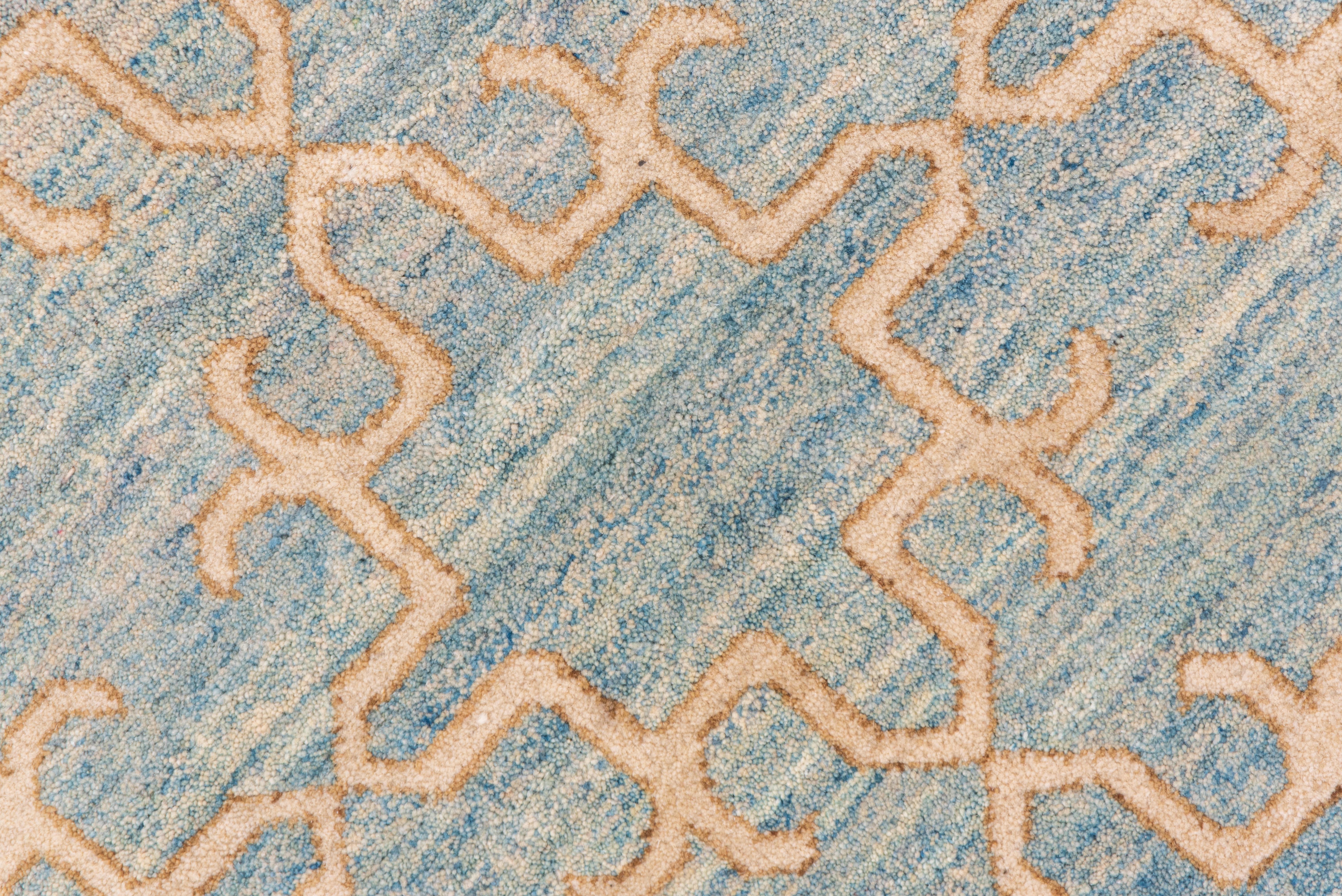Wool Blue Khotan Design Carpet, Allover Field, Unusual Design