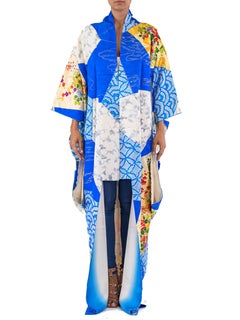 Blue Kimono With Gold Flower Garden Scene