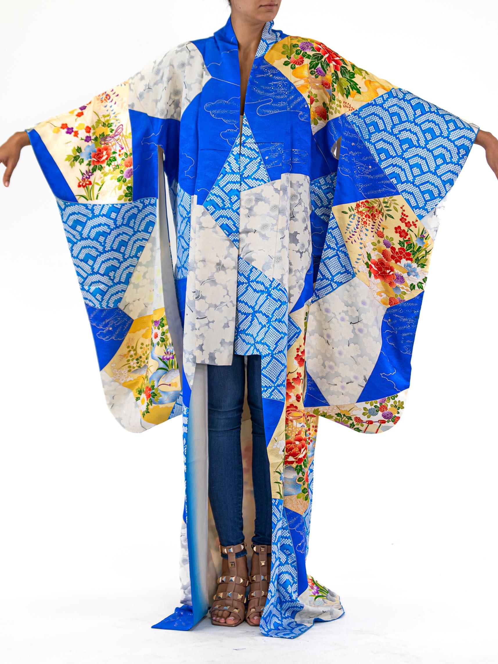 Blue Kimono With Gold Flower Garden Scene For Sale 1