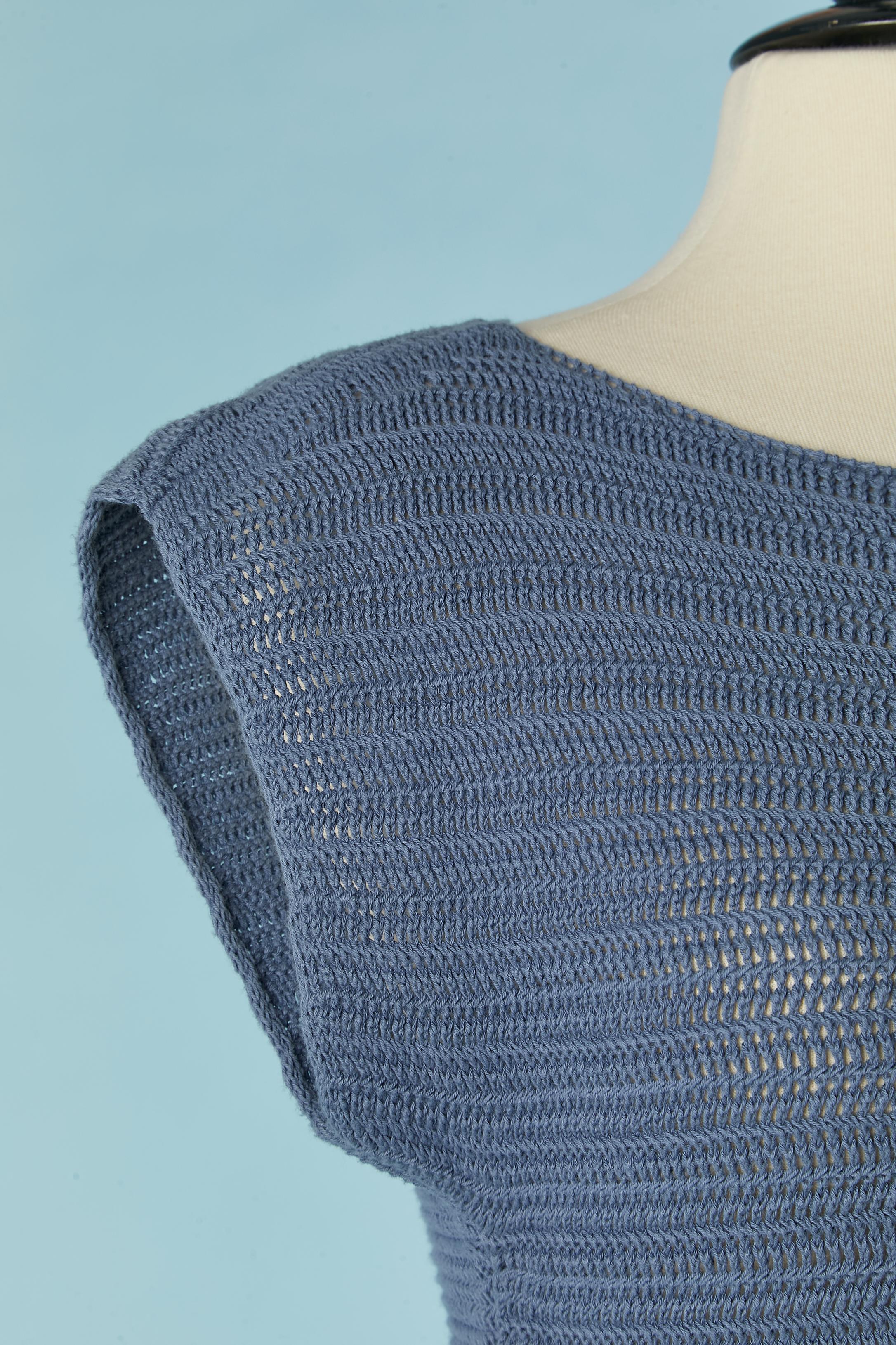 Blue knitted day dress in cotton Emporio ARMANI In Excellent Condition For Sale In Saint-Ouen-Sur-Seine, FR