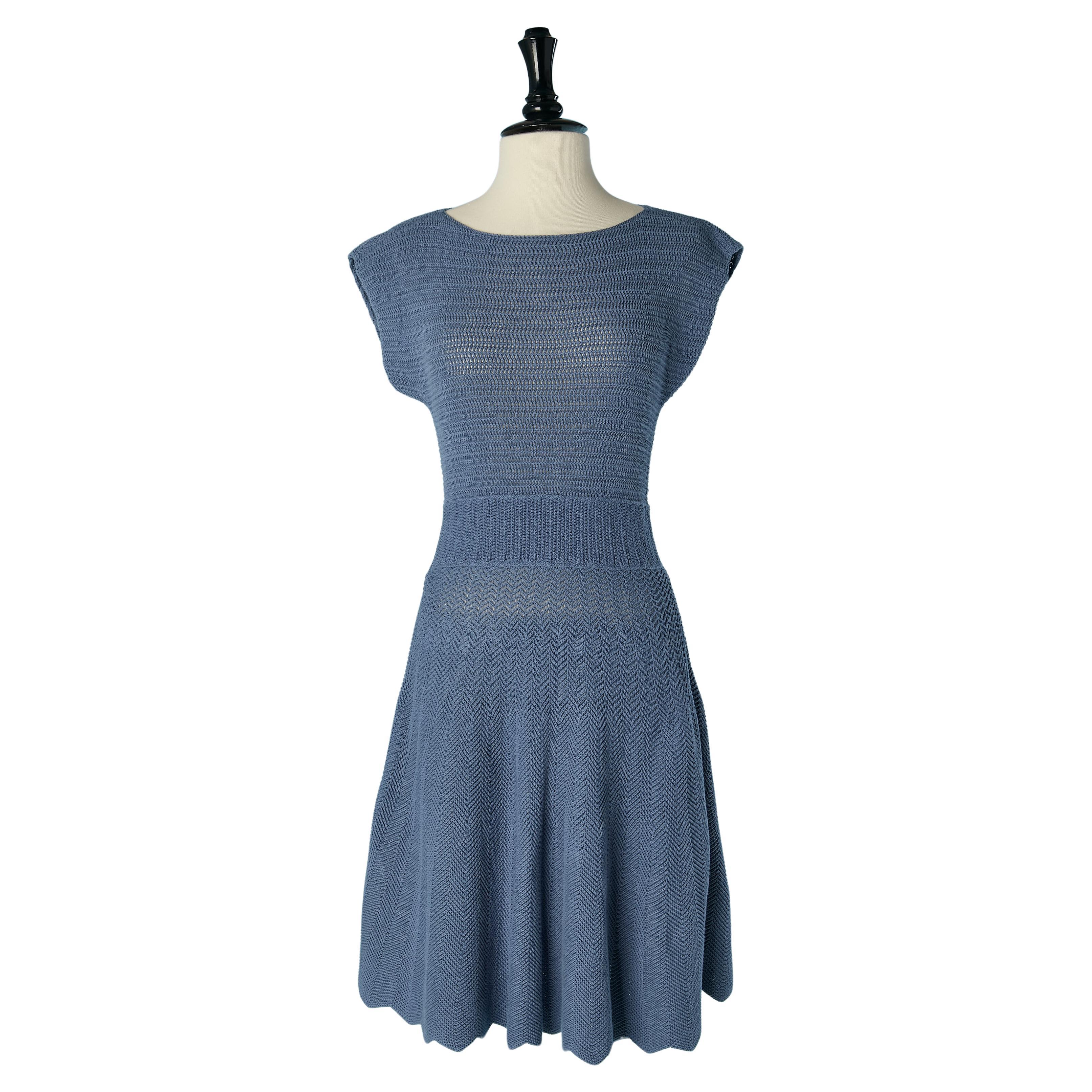 Blue knitted day dress in cotton Emporio ARMANI For Sale