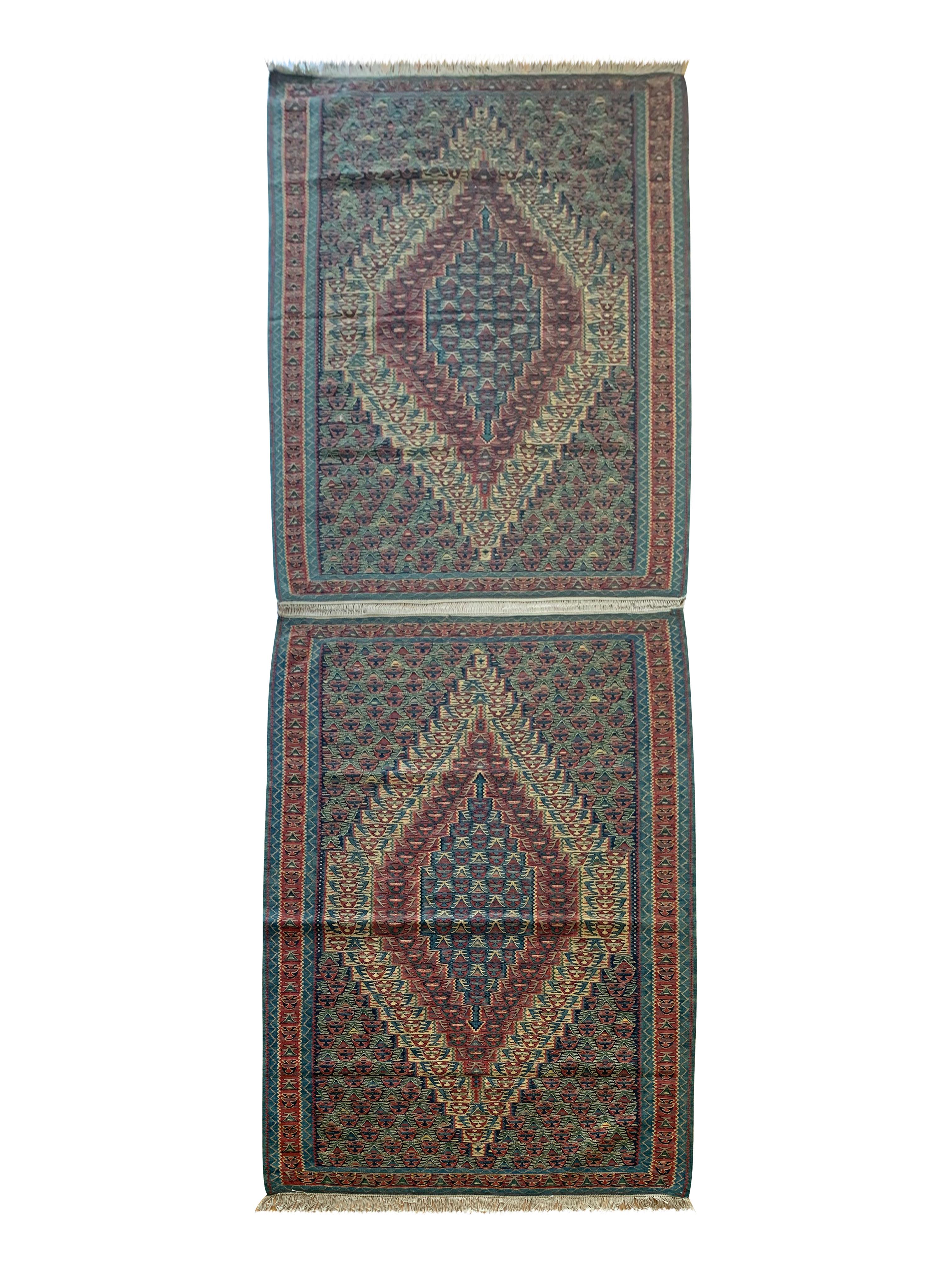 Blue Kurdish Kilim Rugs Pair of Handmade Flatwoven Wool Rugs For Sale 2