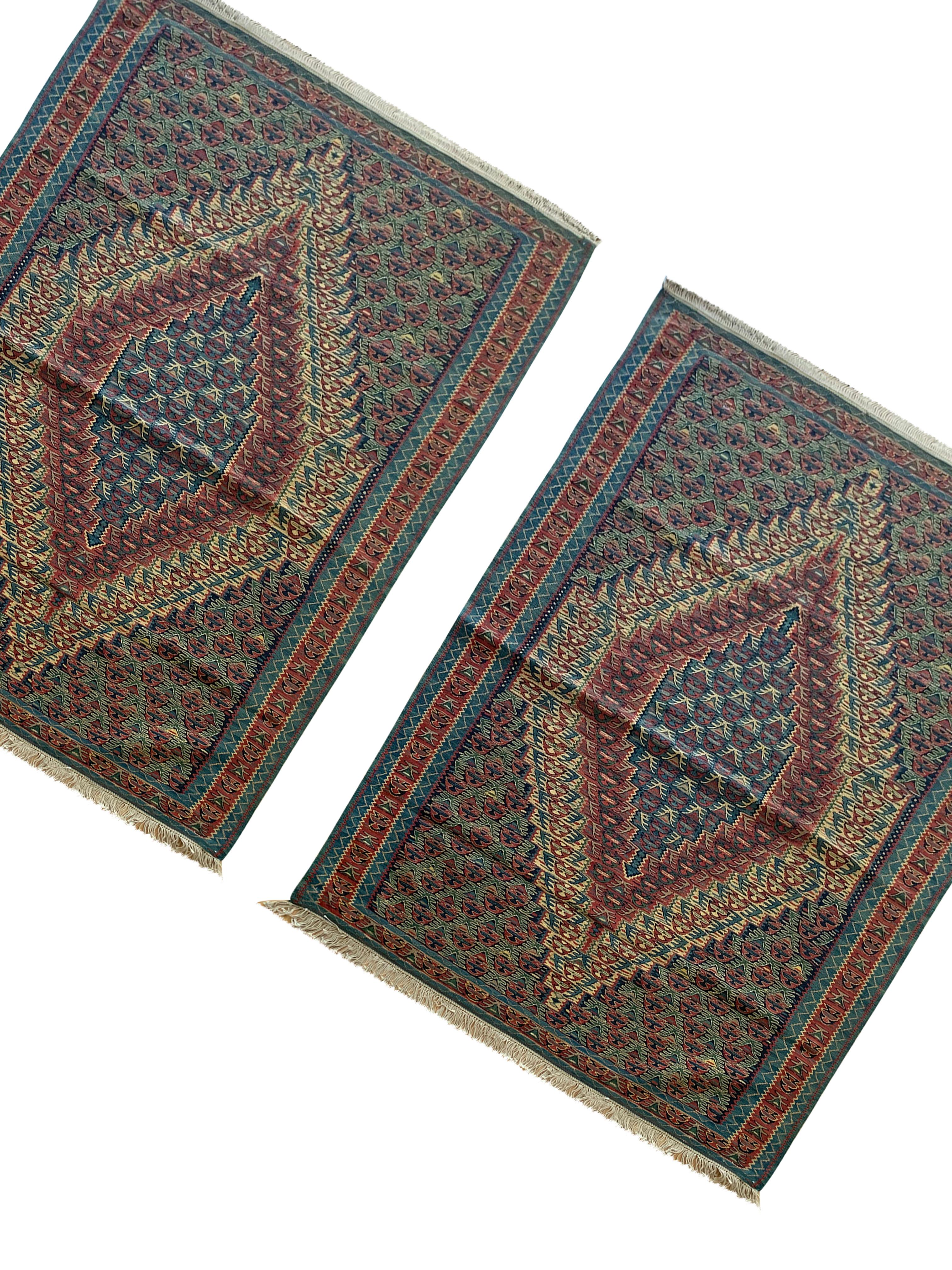 Blue Kurdish Kilim Rugs Pair of Handmade Flatwoven Wool Rugs For Sale 5