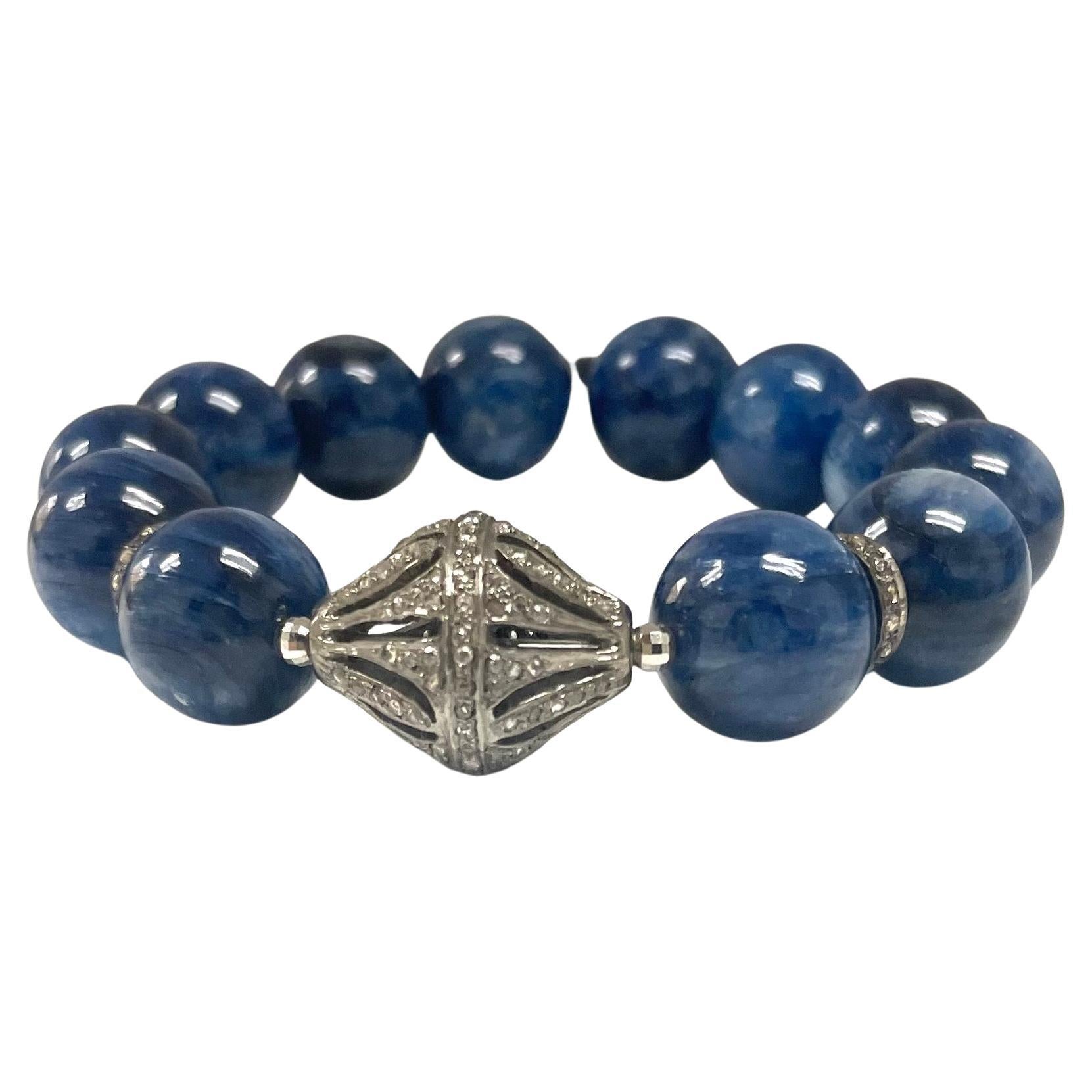 Ball Cut Blue Kyanite and Diamond Paradizia Bracelet For Sale