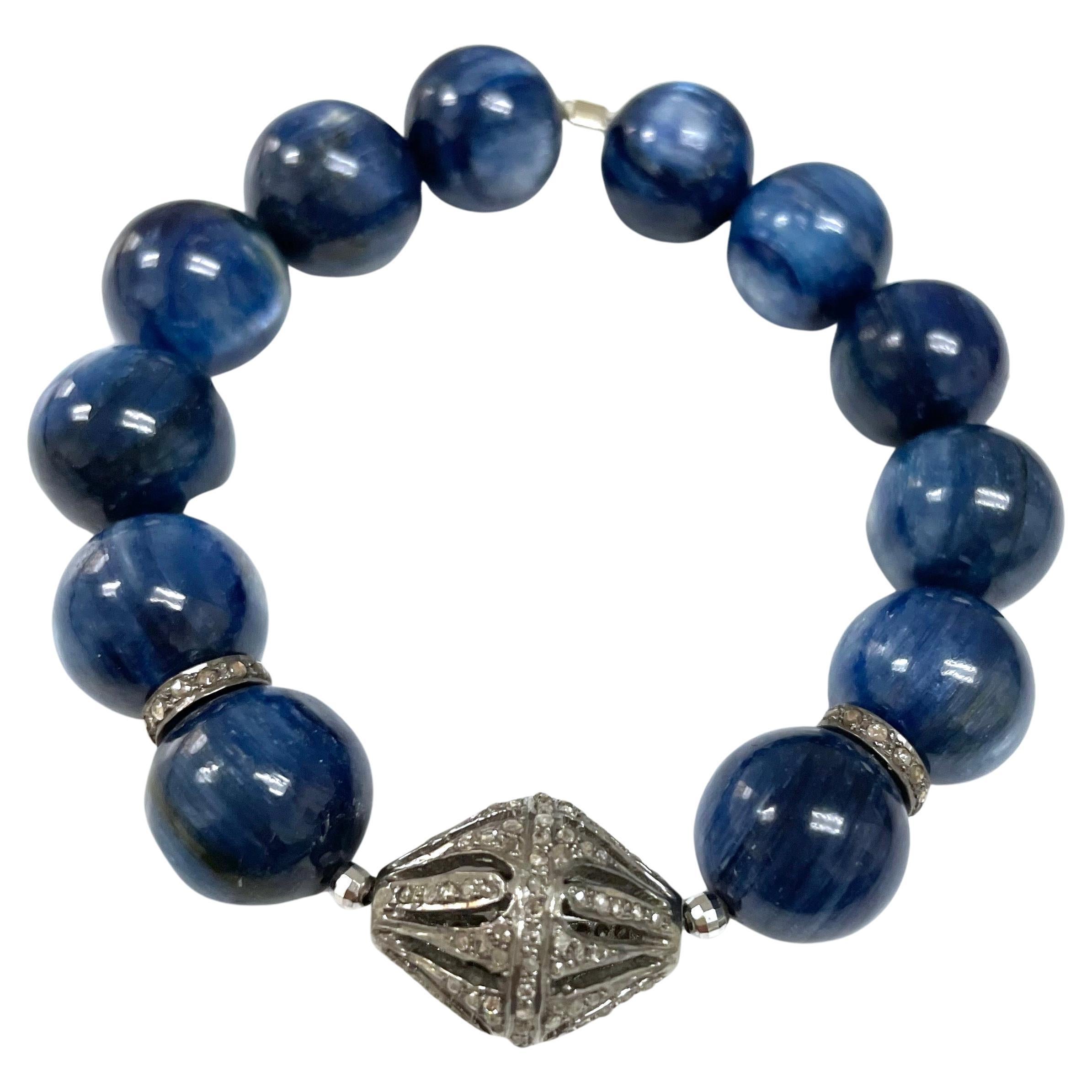 Artisan Blue Kyanite and Diamond Bracelet For Sale