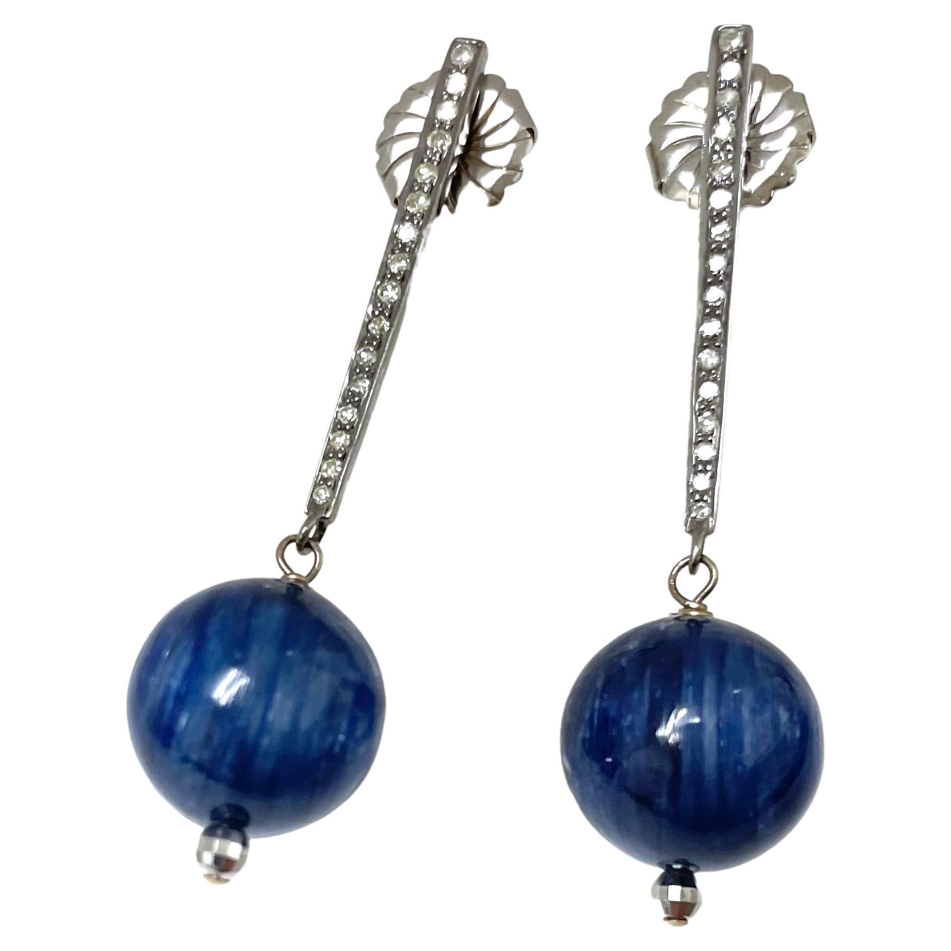 Blue Kyanite and Diamond Earrings For Sale 7