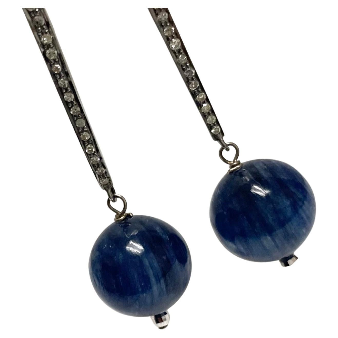 Blue Kyanite and Diamond Earrings For Sale 5